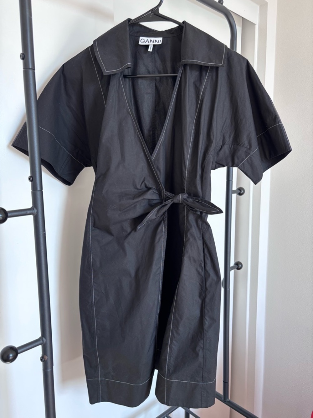 Ganni Cotton Poplin Wrap Mini Dress - Picture 3 of 6